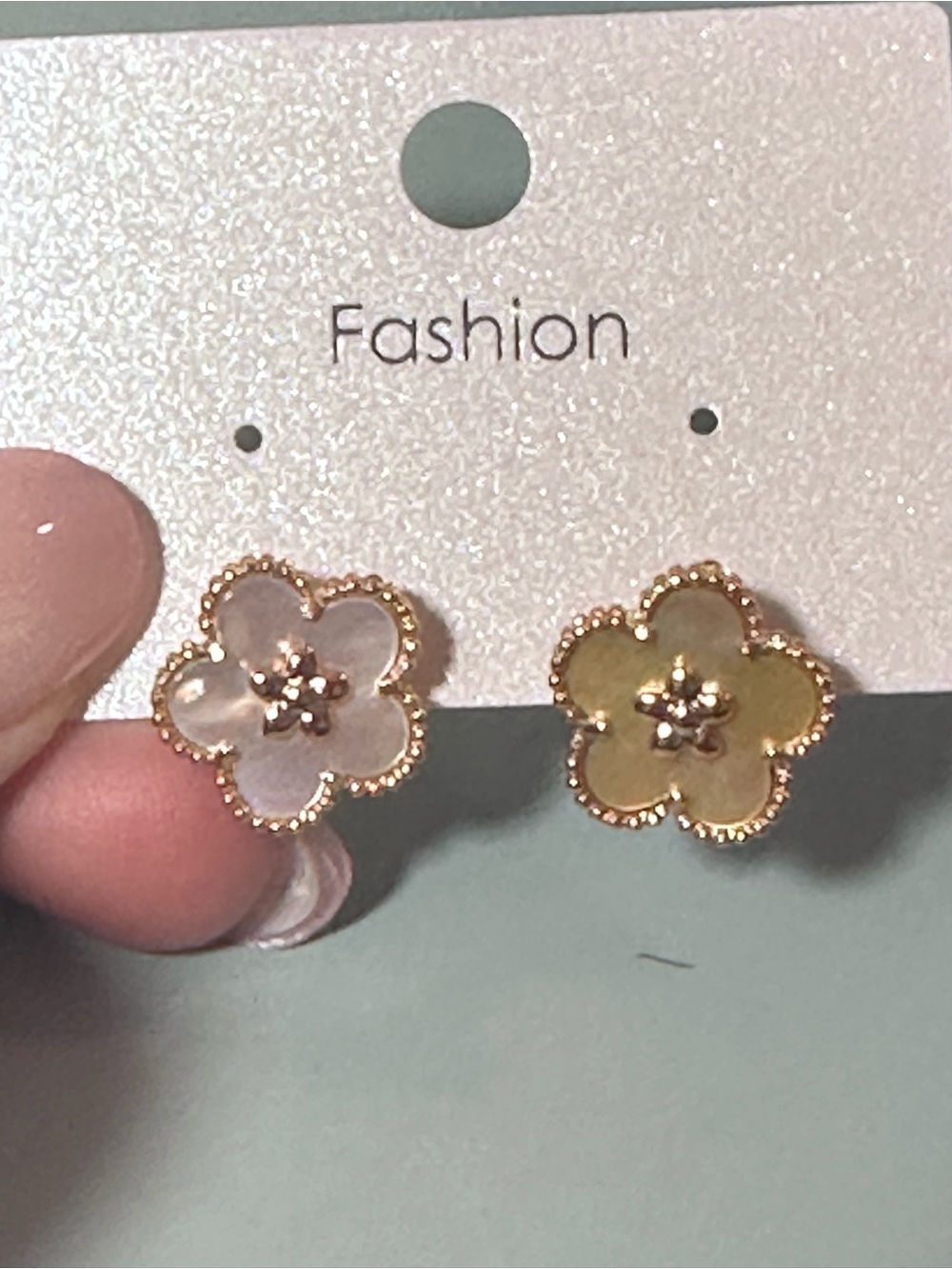 Gold-Trim Flower Stud Earrings - Pink and Yellow